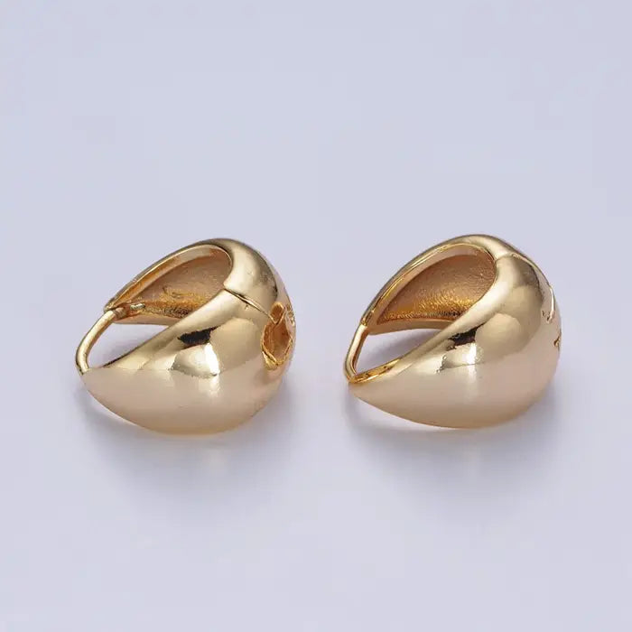 24K Gold Filled Wide Chubby Band Hoops Huggie Earrings